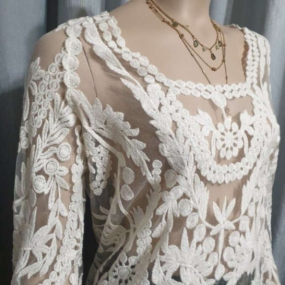 Origami by vivien AU-S White Lace Long-sleeve Blouse Top - Picture 3 of 8